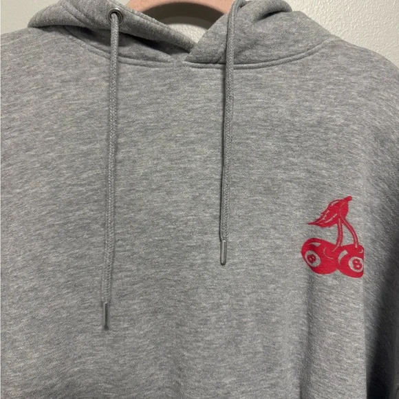 Pretty Little Thing GREY MARL CHERRY PRINT OVERSIZED HOODIE - Picture 9 of 12